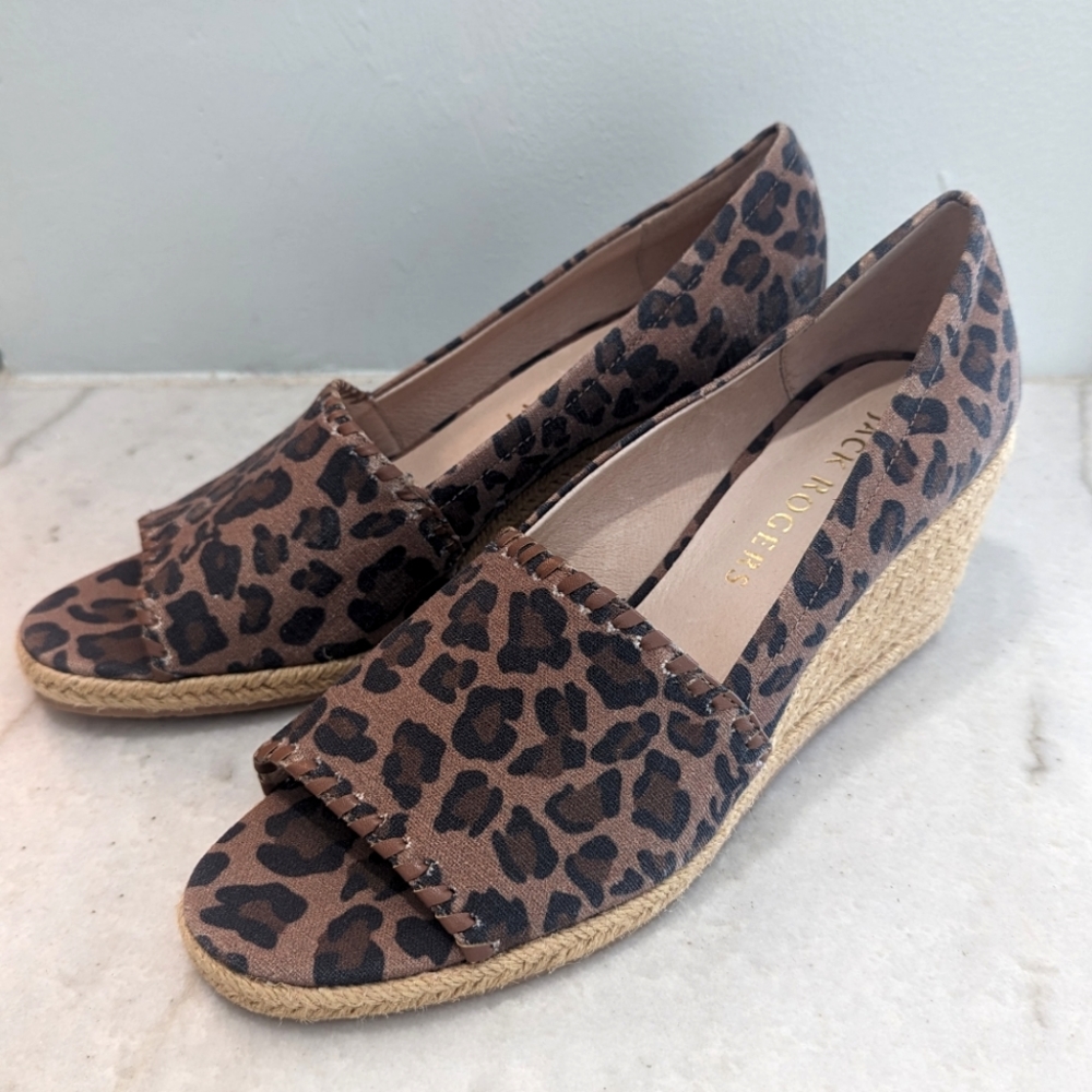Jack Rogers Animal Print Espadrilles Peep toe Wedges Size 9.5